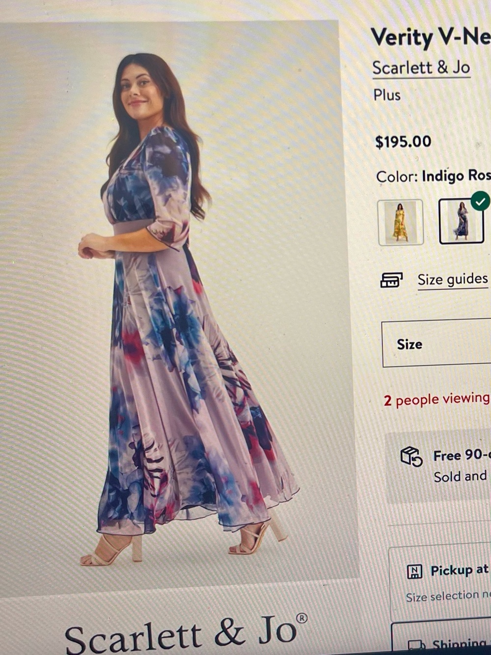 Scarlett Indigo Rose Watercolor V-Neck Maxi Dress